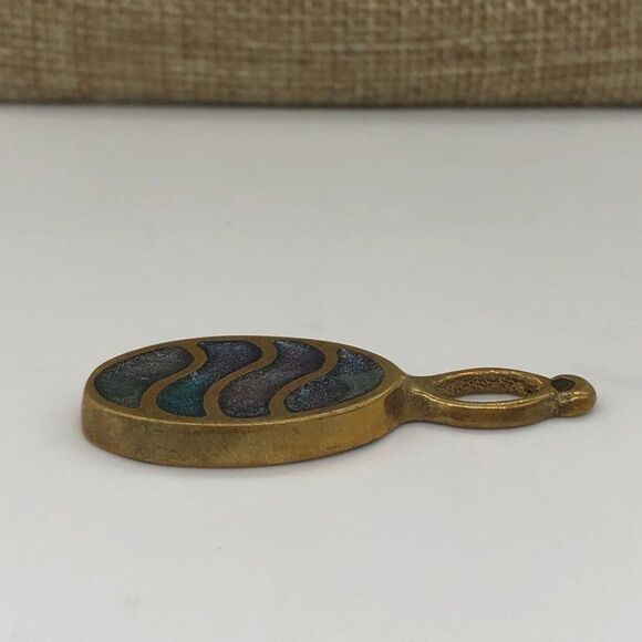 Vintage Handcrafted Bronze Pendant Painted Unique Heavy Blue Waves - Picture 8 of 9